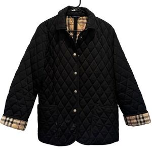 Burberry London Quilted Jacket Black Nova Check Lining Made in England XL *Flaw